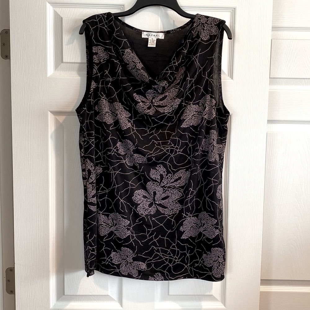 RAFAEL SLEEVELESS TUNIC - Black/Taupe floral pattern tunic top in Size XL